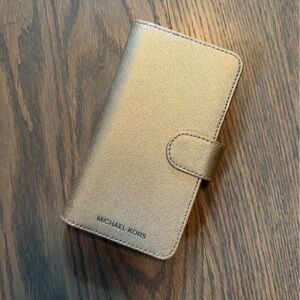 Michael Kors Metallic Gold Saffiano Leather Folio Case for iPhone X XS